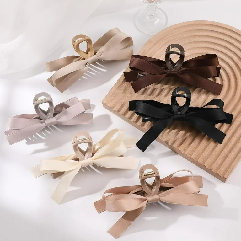 JXW Auseibeely 6 PCS Silky Satin Bow Hair Clips, Non-Slip Clips for Thin and Thick Hair, Bows for... | Walmart (US)