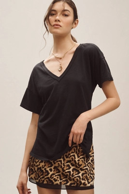 The Jordyn Perfect Oversized Cotton-Slub Tee by Pilcro: V-Neck Edition | Anthropologie (US)