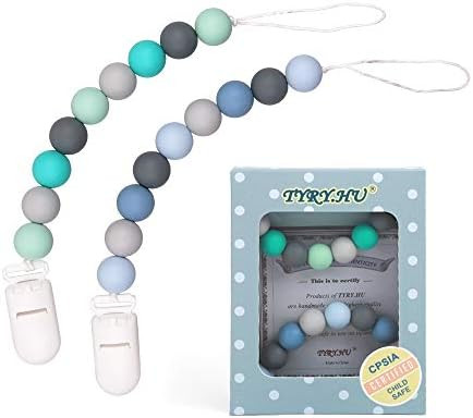 Pacifier Clip, TYRY.HU Silicone Teething Beads Binky Teether Holder for Girls, Baby Shower Gift, ... | Amazon (US)