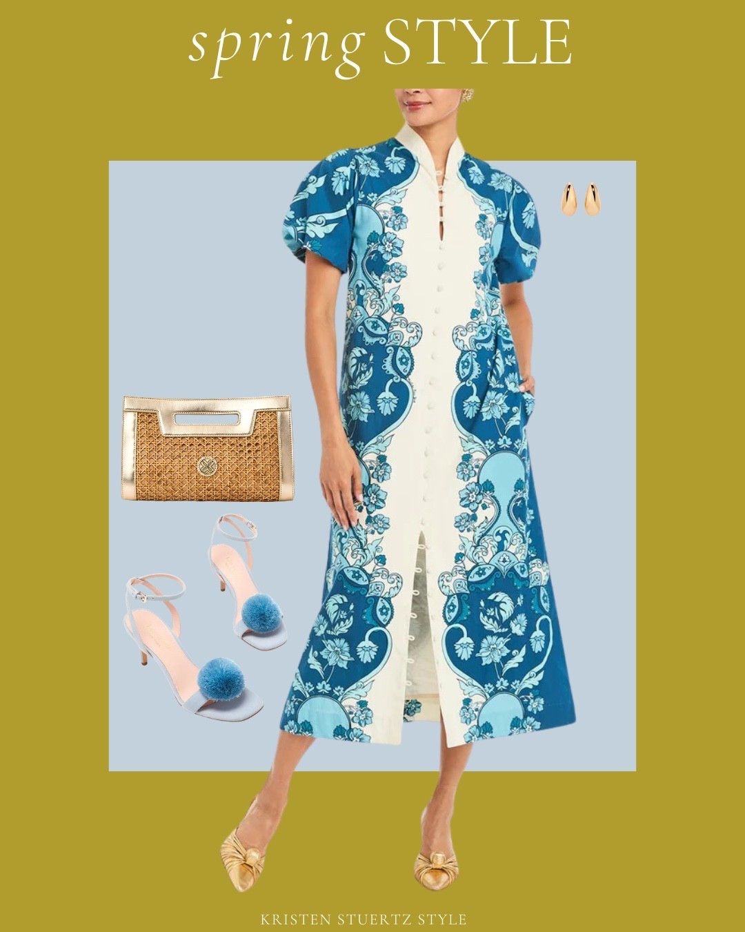 A stunning blue midi dress by Mestiza New York. 

I’ve paired this dress with Kate Spade Pom Pom heels, Lilly Pulitzer clutch, and gold accessories. 

#date night outfits #spring outfits 2026 #spring dresses #easter dress women #vacation outfits beach #ltkshoecrush

#LTKTall #LTKootd #LTKOver40