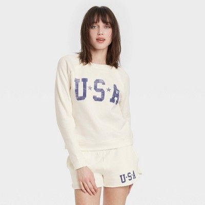 Women&#39;s USA Graphic Sweatshirt - White M | Target