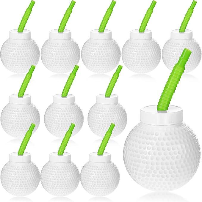 Sawysine 12 Set Golf Ball Cups with Straws and Lids, 10 oz Plastic Reusable Golf Party Cups Bulk ... | Amazon (US)