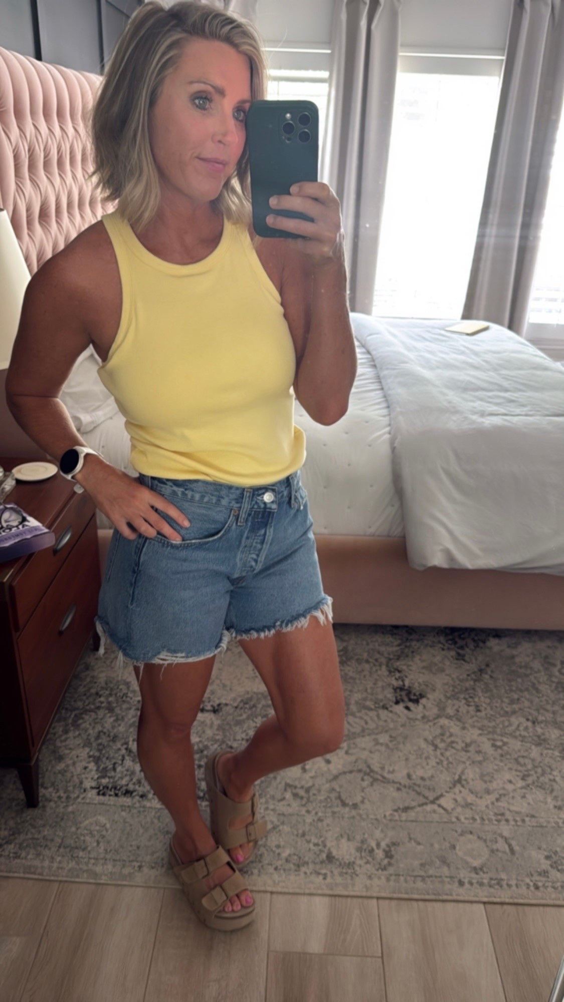 Absolutely loving these tanks with the built in bra! Wearing them in alllllll the colors on repeat. Top size Medium. Shorts 27