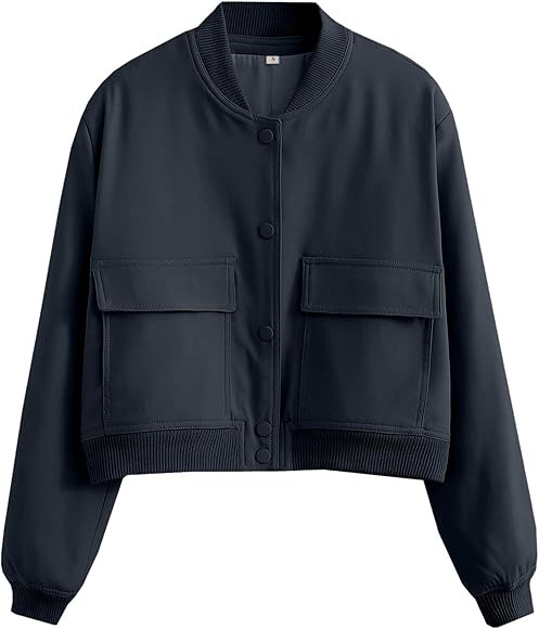 Hixiaohe Women's Cropped Bomber Jacket Casual Button Up Crop Shacket Long Sleeve Baseball Jackets... | Amazon (US)