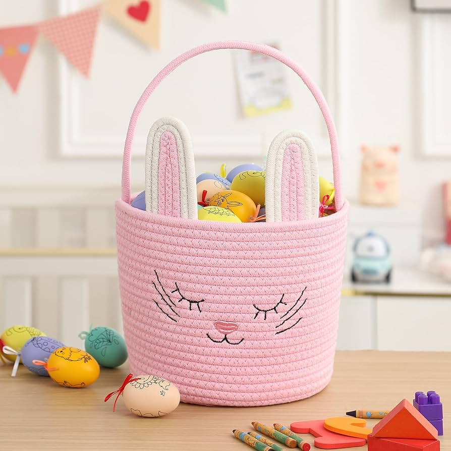 Easter Basket with Handle Woven Baby Gifts Empty Bunny Basket For Girls Boys Kids Gift Baby Showe... | Amazon (US)