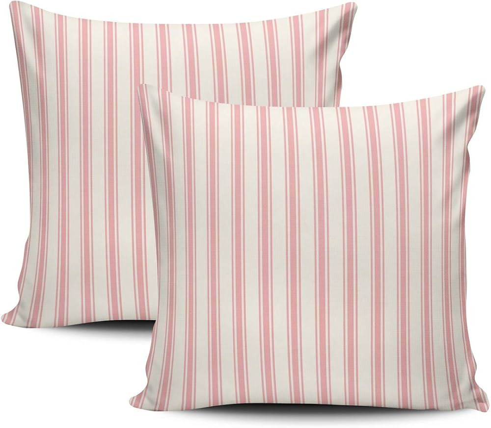 Healbrighting Classic Ticking Stripe Pink and White Pillow Covers Square Home Decorative Pillowca... | Amazon (US)