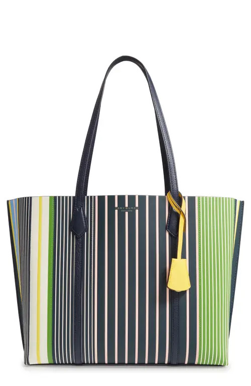 Tory Burch Perry Stripe Leather Tote in Field Day Stripe at Nordstrom | Nordstrom