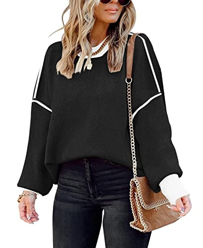ETCYY Womens Oversized Sweaters Fall 2026 Fashion Clothes Trendy Batwing Sleeve Colorblock Stripe... | Amazon (US)