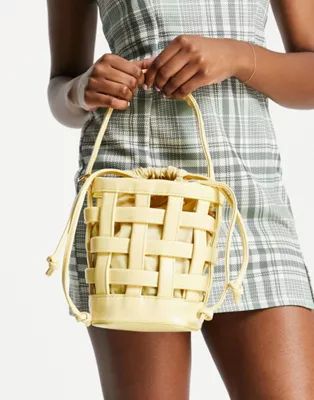 Truffle small woven detail bucket bag in yellow | ASOS (Global)