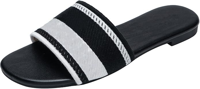 Women's Embroidered Flat Sandals Casual Slip on Slide Sandals | Amazon (US)