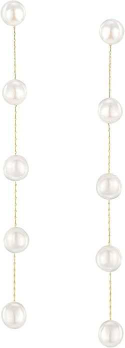 SWEETV 14K Gold Plated Long Pearl Drop Dangle Earrings for Women, Tassel Chain Baroque Pearl Wedd... | Amazon (US)