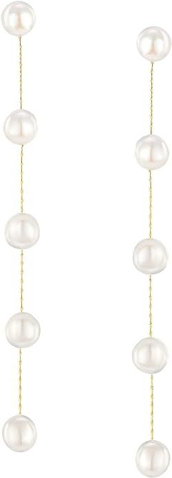 SWEETV 14K Gold Plated Long Pearl Drop Dangle Earrings for Women, Tassel Chain Baroque Pearl Wedd... | Amazon (US)