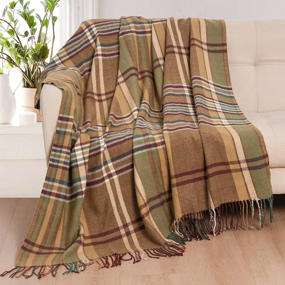 David's Home Buffalo Plaid Throw Blanket- Soft and Lightweight Tartan Herringbone Fringe Blanket ... | Amazon (US)