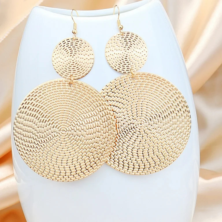 Gold Big Circles Disc Metal Dangle Drop Hook Statement Earrings for Women Girls - Walmart.com | Walmart (US)