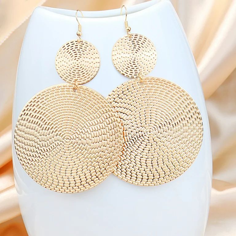 Gold Big Circles Disc Metal Dangle Drop Hook Statement Earrings for Women Girls - Walmart.com | Walmart (US)
