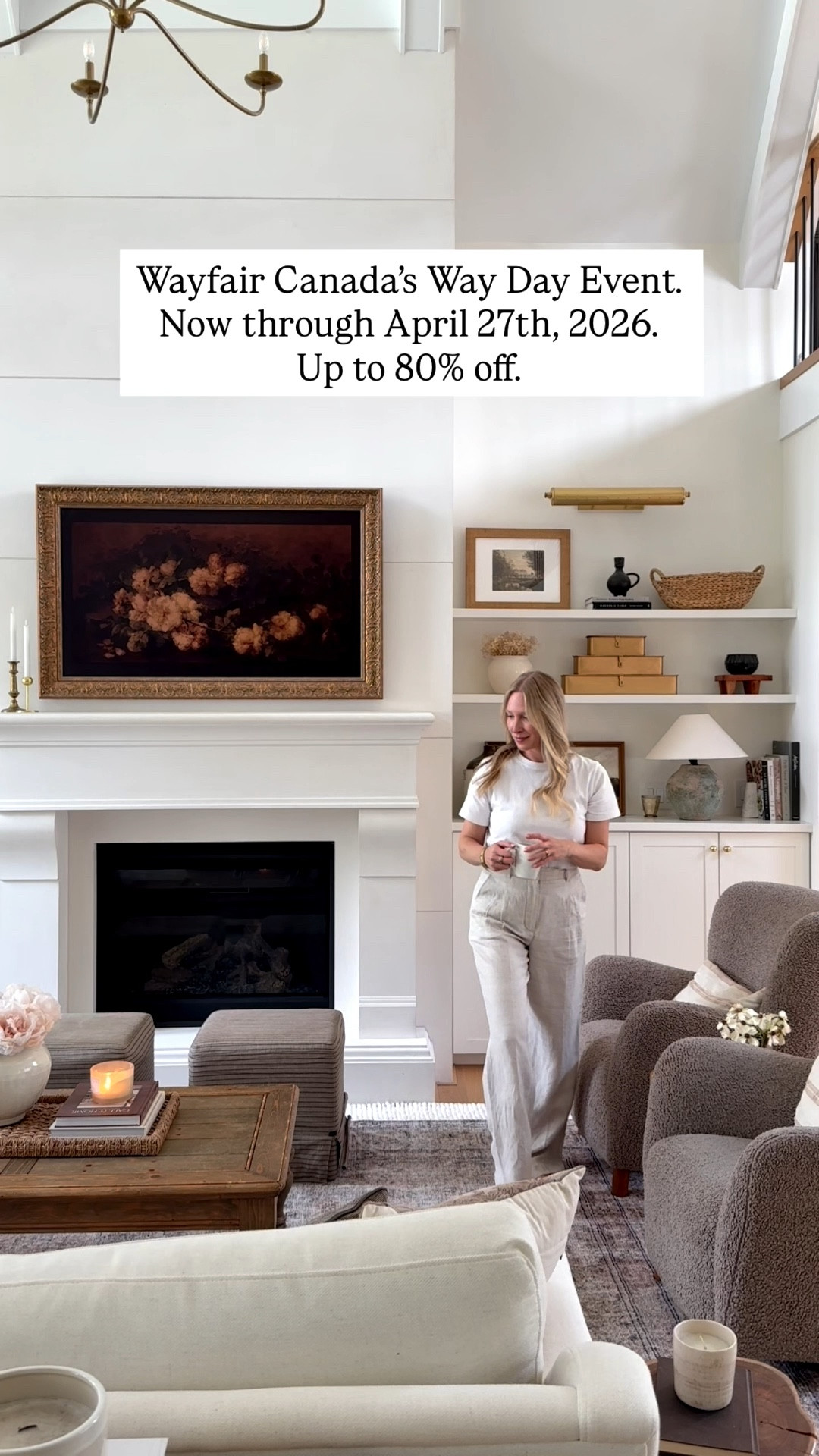 Shop up to 80% off during @wayfaircanada Way Day Event. Now through April 27th,
2026. Some of my favourite living room pieces are on sale. Save on rugs, furniture,
lighting, pillows, decor and more! @wayfaircanada #WayfairCAHome #WayfairCAPartner