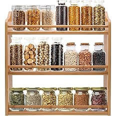 FoverOne 3-Tier Bamboo Spice Rack, 15.74" L x 5.11" W x 16.53" H, Wood Spice Jars Holder, Seasoni... | Amazon (US)