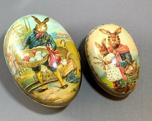Vintage Pair German Paper Mache Easter Eggs with Gorgeous Rabbit Lithos   | eBay | eBay US