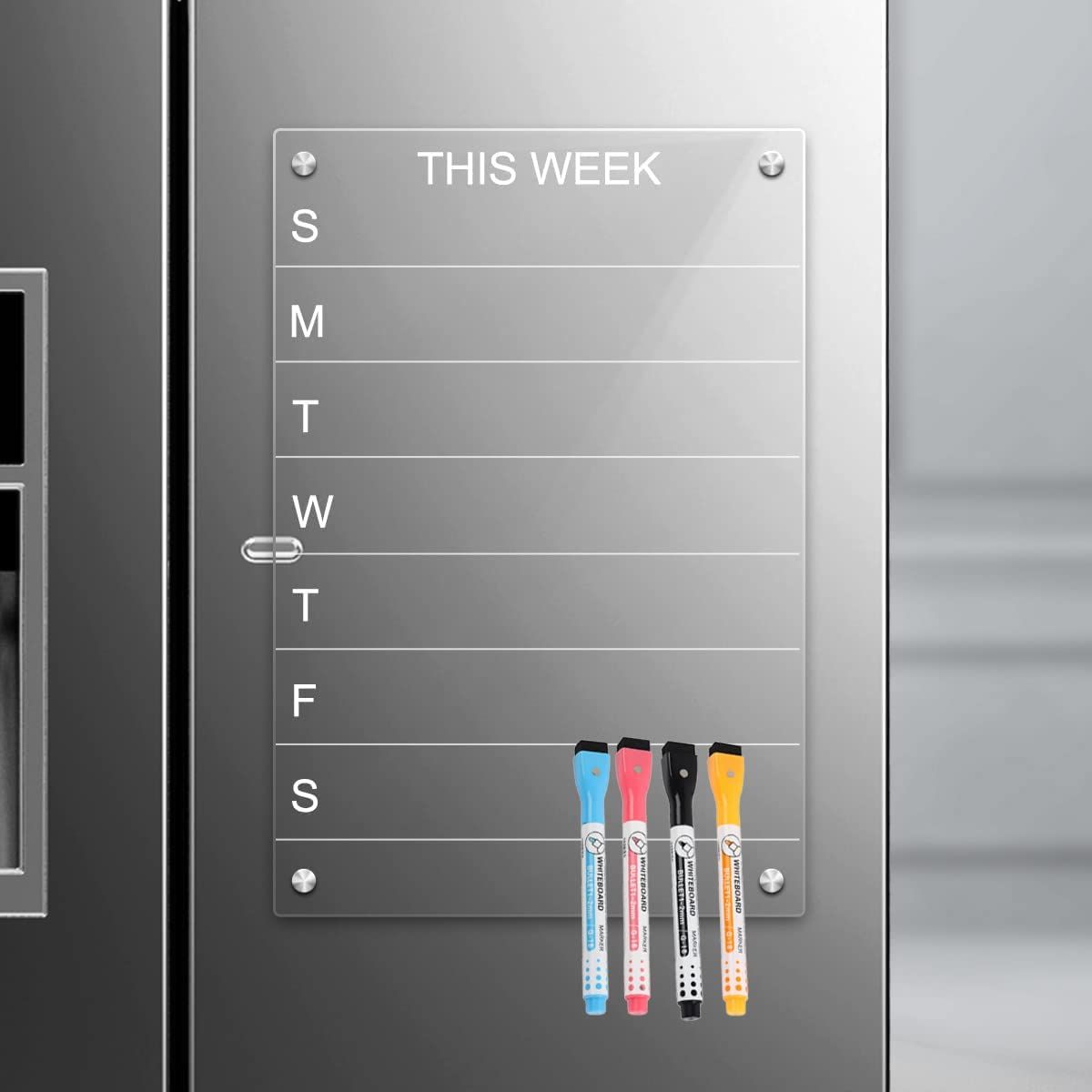 Magnetic Notepad - Acrylic Clear Weekly Meal Planner Board Resuable Dry Erase Board Week Calendar... | Amazon (US)