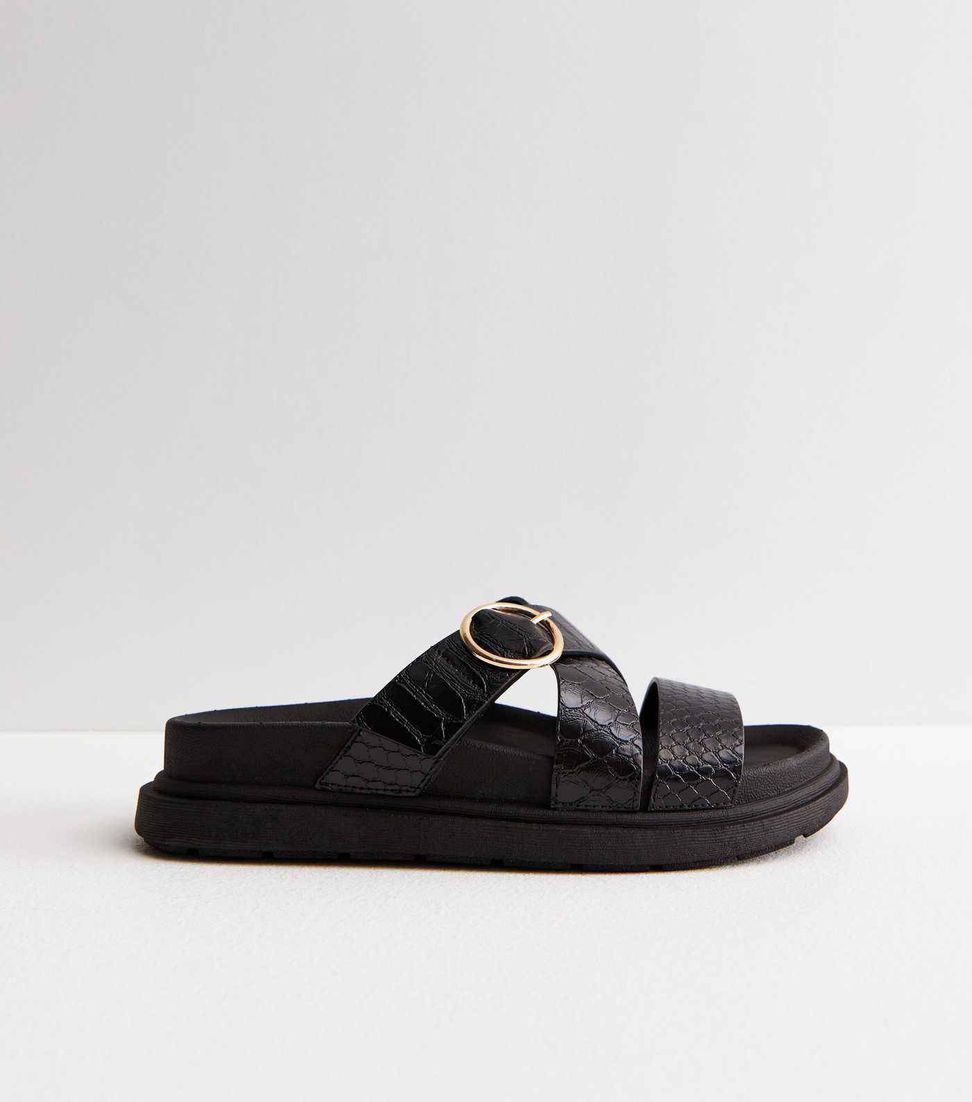 Black Faux Croc Buckle Chunky Sliders
						
						Add to Saved Items
						Remove from Saved Ite... | New Look (UK)