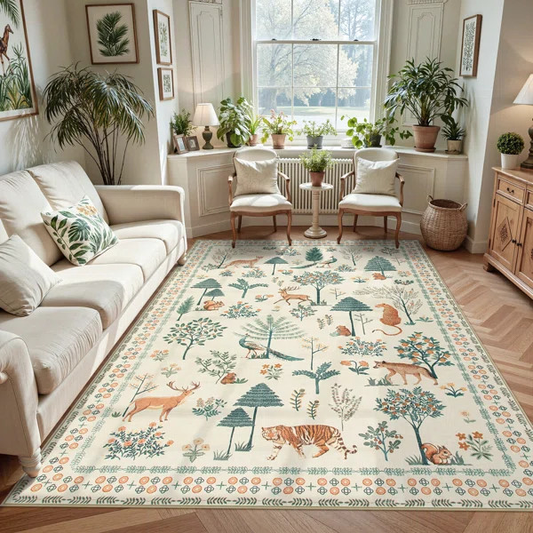Garbrand Wild Jungle Animal Design Washable Rug - Soft, Waterproof, and Machine Washable - Ideal ... | Wayfair North America