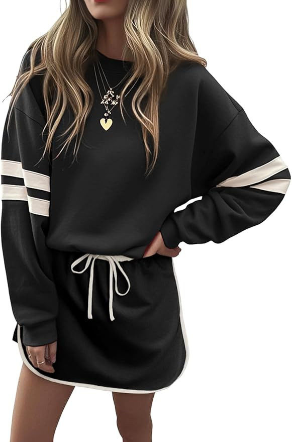 OCSTRADE Womens Pullover Sweatshirts Orange Varsity Stripe Detail Drop Shoulder Pullover Mini Ski... | Amazon (US)