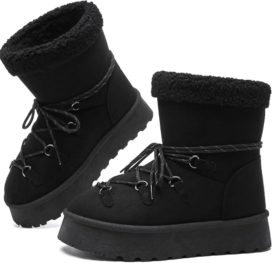 TUOPIN Women's Classic Platform Mini Snow Boots - Faux Suede Slip-On & Lace-Up Winter Booties wit... | Amazon (US)