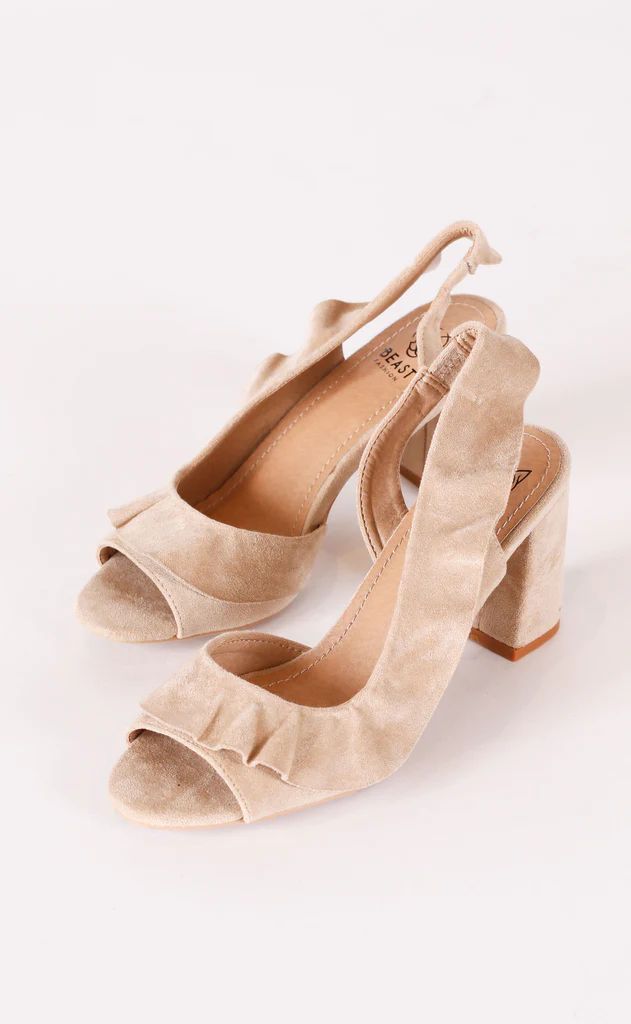 ruffled up peep toe heel - taupe | RIFFRAFF