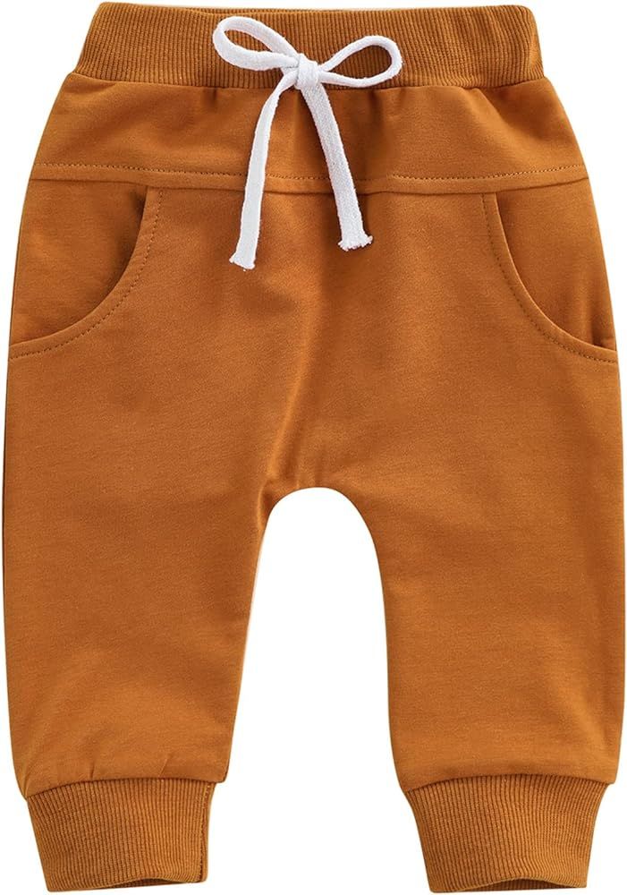 Mubineo Toddler Baby Boy Girl Infant Basic Plain Sweatpants Comfy Cotton Pants with Pockets | Amazon (US)