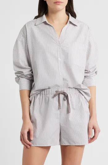 Bernardo Stripe Button-Up Shirt in Taupe/ivory at Nordstrom Rack, Size Small | Nordstrom Rack