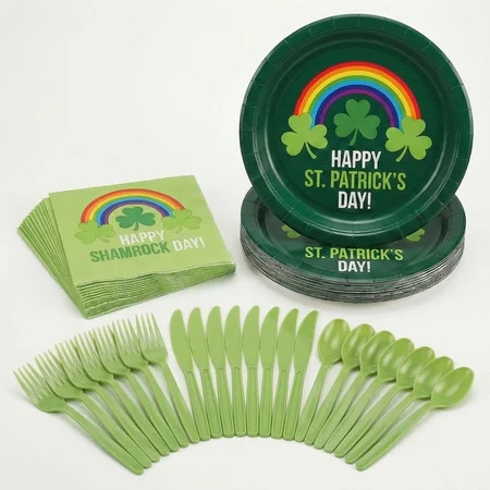 St. Patrick’s Day Shamrock Paper Plates 8.5" Round + Shamrock Luncheon Napkins Set, Light Green Cutlery Tableware Service for 16 | Walmart (US)