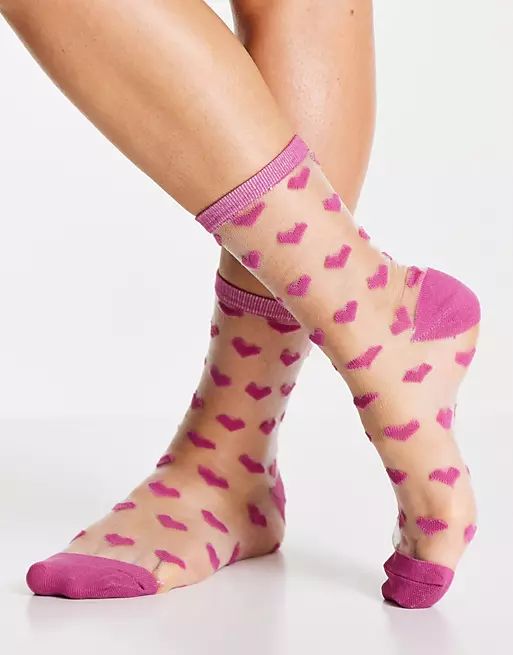Gipsy Valentines mesh heart socks in pink | ASOS (Global)