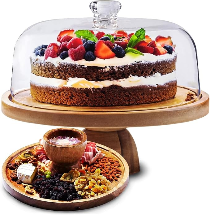 Cake Stand with Acrylic Dome Lid 2-in-1 Multifunctional Round Shatterproof Dessert Table Display ... | Amazon (US)
