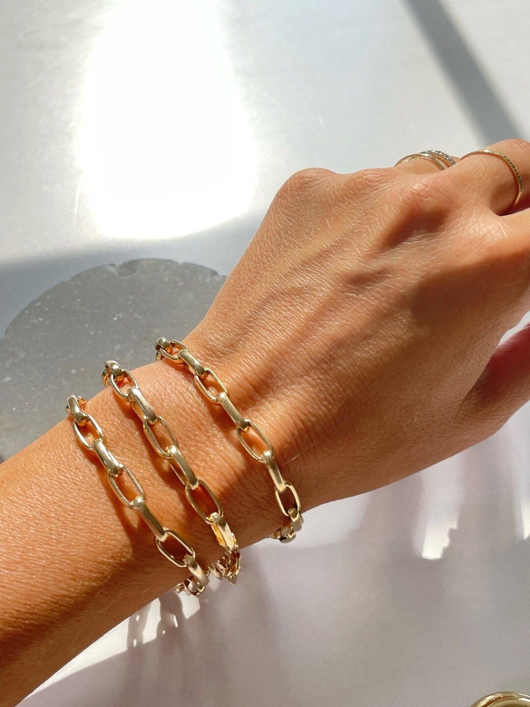 18k Gold Filled Link Chain Bracelet Stack Bracelet Gold - Etsy | Etsy (US)