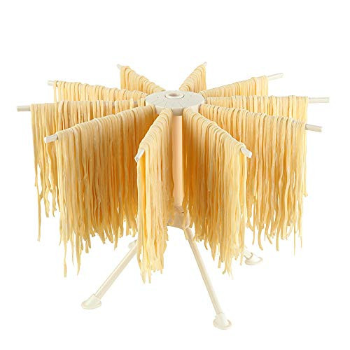 Ourokhome Collapsible Pasta Drying Rack, Plastic Foldable Homemade Fresh Spaghetti Stand Dryer Noodle Hanger for Kitchen with 10 Arms, Stable, Easy Storage, Quickly Set Up (White) | Amazon (US)