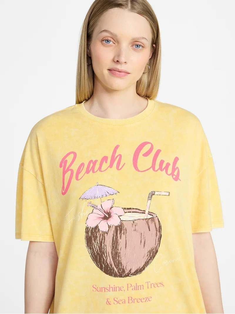 No Boundaries Graphic Oversized Boyfriend Tee, Women's XXS-XXL | Walmart (US)