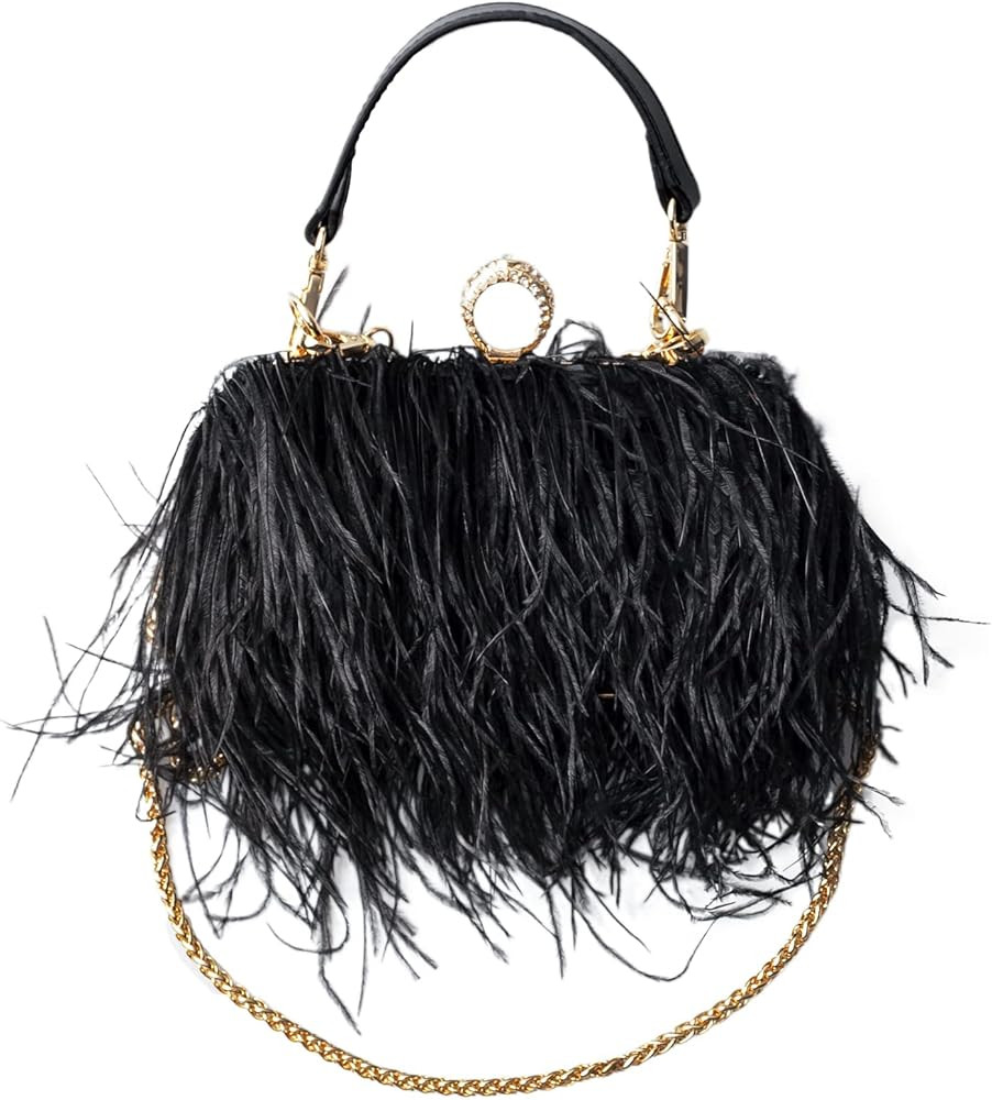 Women Real Natural Ostrich Feather Tote Bag Fluffy Purse Clutch Feather Evening Handbag for Weddi... | Amazon (US)