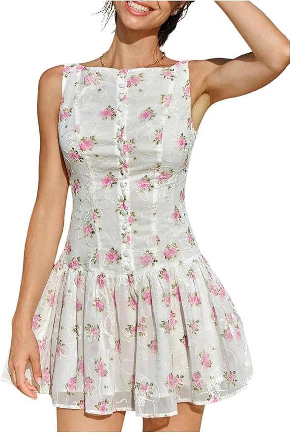 OYOANGLE Women's Gingham Sleeveless Ruffle A Line Mini Dress | Amazon (US)