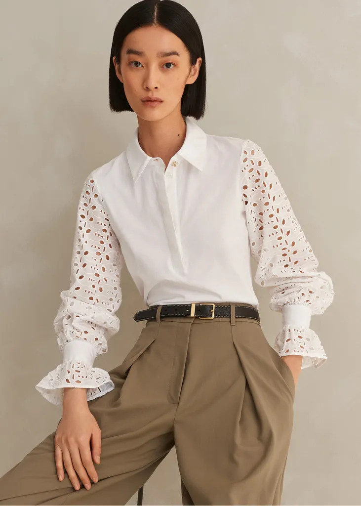 Cotton Broderie Layering Shirt | ME+EM Global (Excluding US)