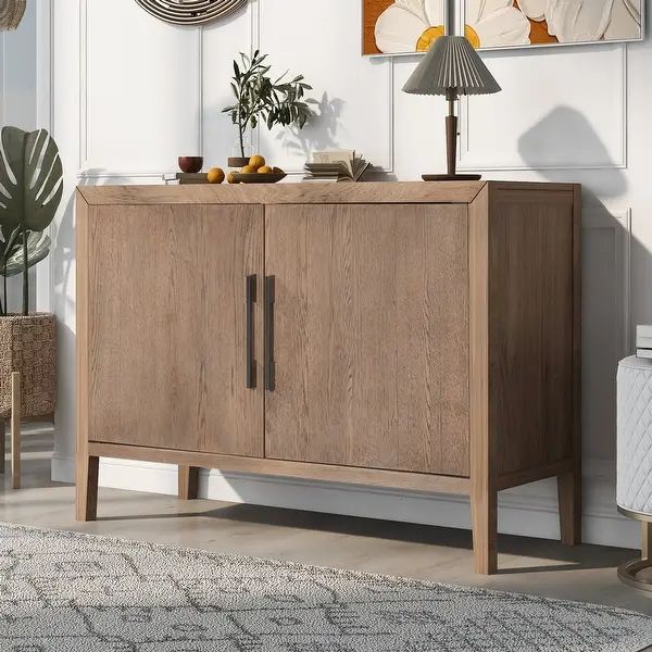 Beige Entryway Wooden Storage Cabinet with 2 Doors and Adjustable Shelf | Bed Bath & Beyond