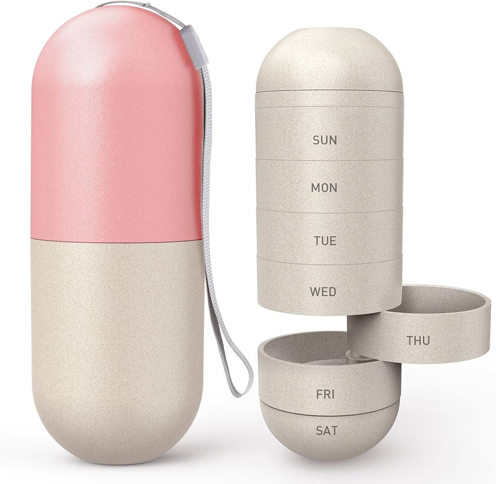 Zannaki Upgrade Large Compartment Grain Fiber Moisture Proof Cute Weekly Pill Organizer, Laser Ca... | Amazon (US)