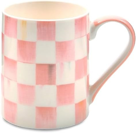 MACKENZIE-CHILDS Porcelain Mug, Tea and Coffee Mug, Pink-and-White Rosy Check | Amazon (US)