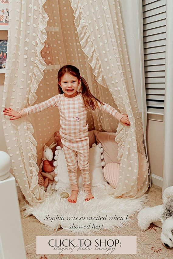 Wonder Space Elegant Kids Bed Canopy - Lace Chiffon Netting with Pom Pom, Princess Girls Fairy Dream | Amazon (US)