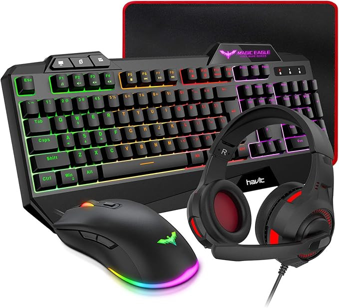 havit Gaming Keyboard Mouse Headset & Mouse Pad Kit, Rainbow LED Backlit Wired, Over Ear Headphon... | Amazon (US)