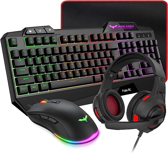 havit Gaming Keyboard Mouse Headset & Mouse Pad Kit, Rainbow LED Backlit Wired, Over Ear Headphon... | Amazon (US)