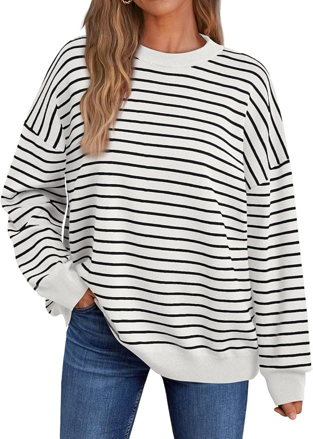 LILLUSORY Womens Oversized Sweaters Crewneck Striped Long Sleeve Lightweight Pullovers Knitted To... | Amazon (US)