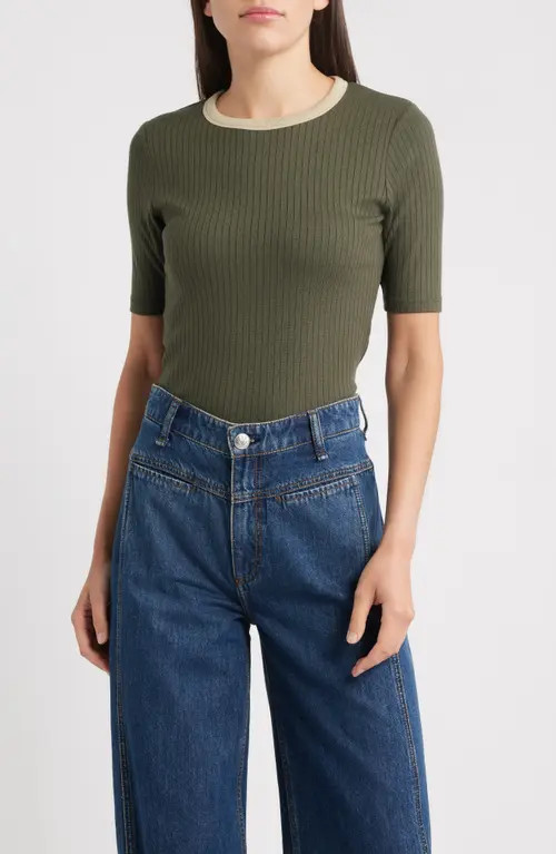 rag & bone Slim Fit Ringer T-shirt in Dark Olive at Nordstrom, Size Medium | Nordstrom