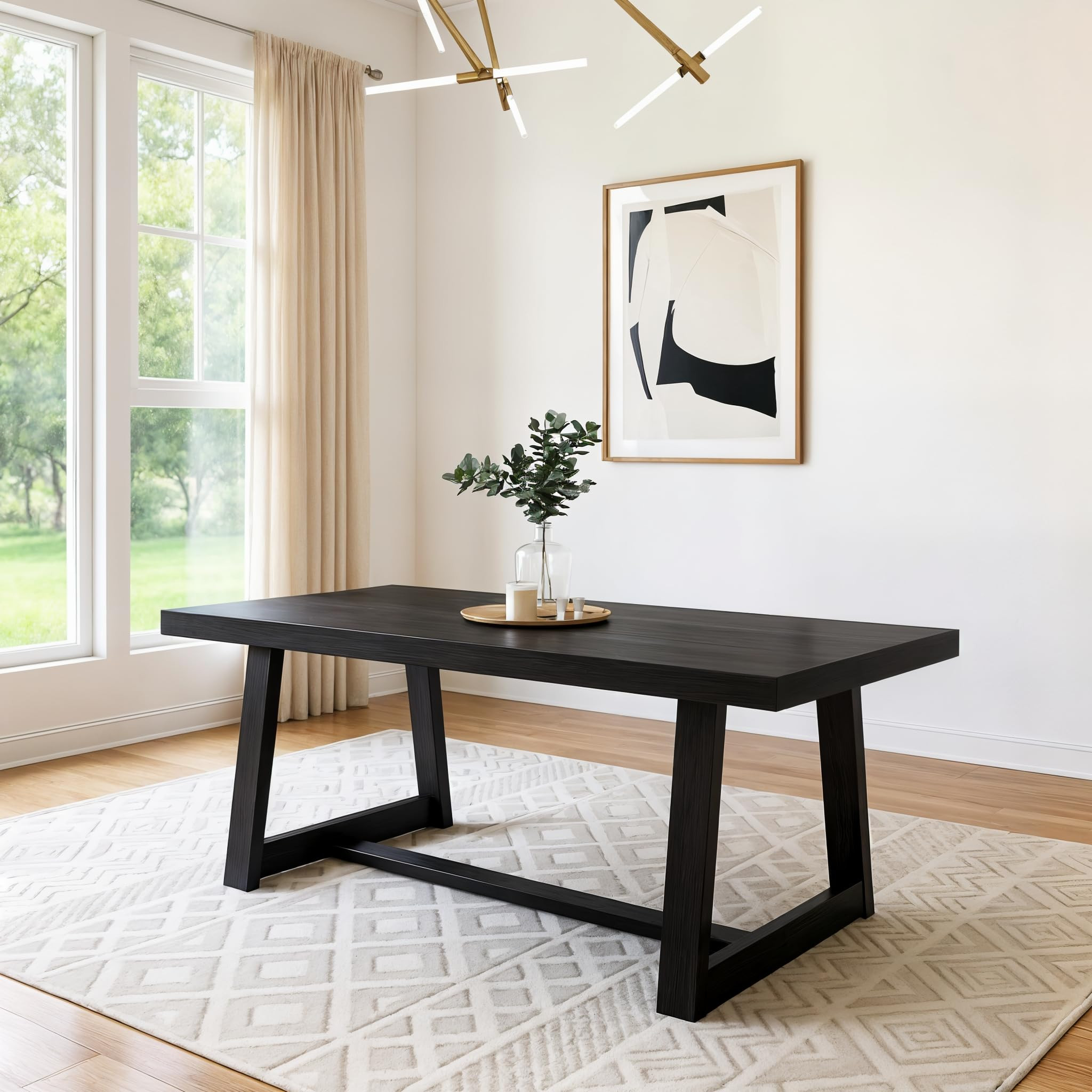 Amazon.com - Plank+Beam 72 Inch Farmhouse Dining Table, Solid Wood Rustic Kitchen Table, Large Wooden Rectangular Dinner Table for Dining Room, Home Office, Living Room Furniture, Easy Assembly, Black Wirebrush - Tables | Amazon (US)