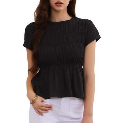 INSPIRE CHIC Women's Peplum Summer Smocked Ruched Crew Neck Cap Sleeve Babydoll Tunic Blouse Small Black | Target