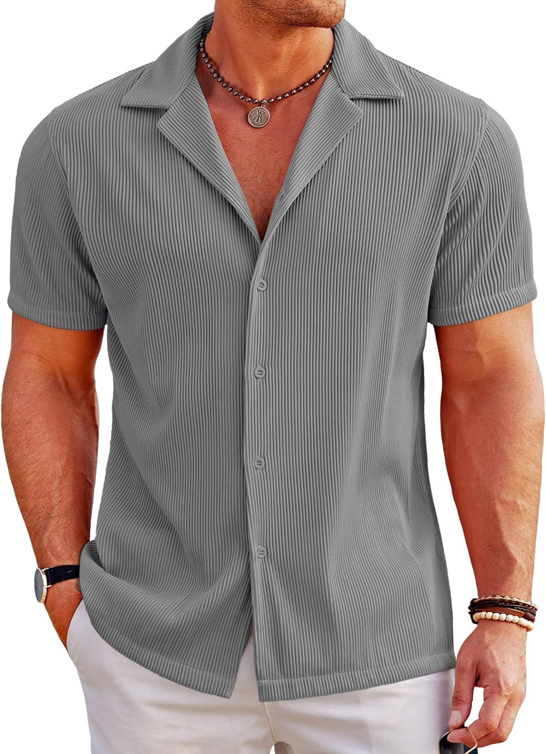 COOFANDY Men's Casual Button Down Shirts Short Sleeve Regular Fit Fashion Camp Beach Shirts Tops | Amazon (US)